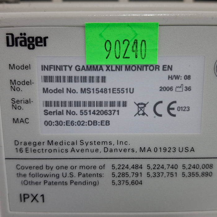 Draeger Medical Infinity Gamma XL Patient Monitor