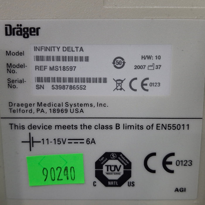 Draeger Medical Infinity Delta Patient Monitor