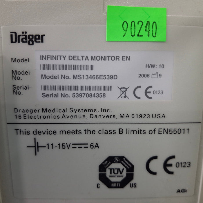 Draeger Medical Infinity Delta Patient Monitor