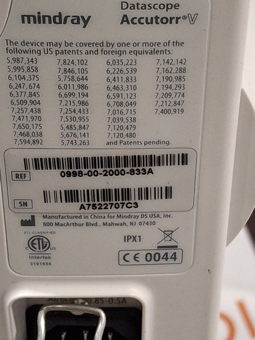 Mindray Datascope Accutorr V Vital Signs Monitor