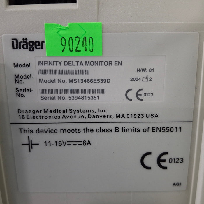 Draeger Medical Infinity Delta Patient Monitor