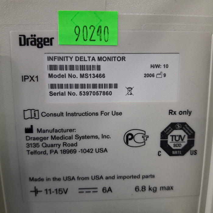 Draeger Medical Infinity Delta Patient Monitor