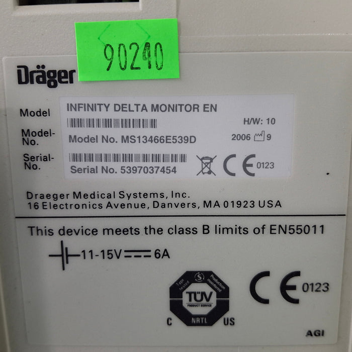 Draeger Medical Infinity Delta Patient Monitor