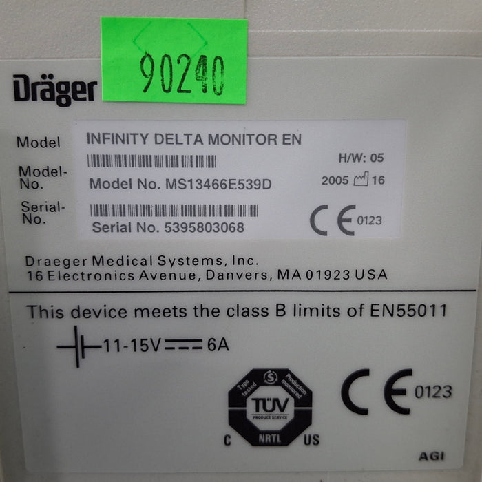 Draeger Medical Infinity Delta Patient Monitor