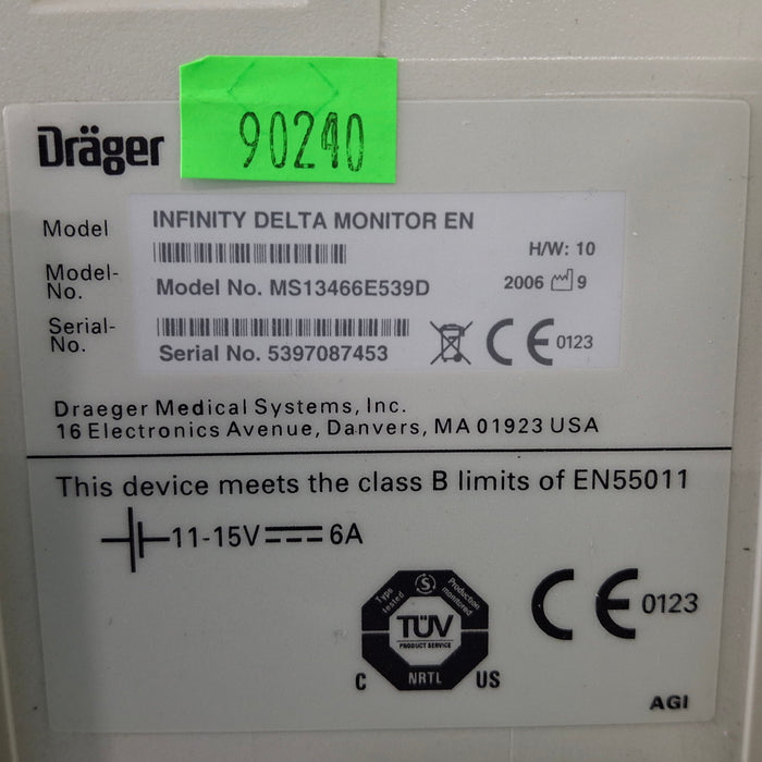 Draeger Medical Infinity Delta Patient Monitor