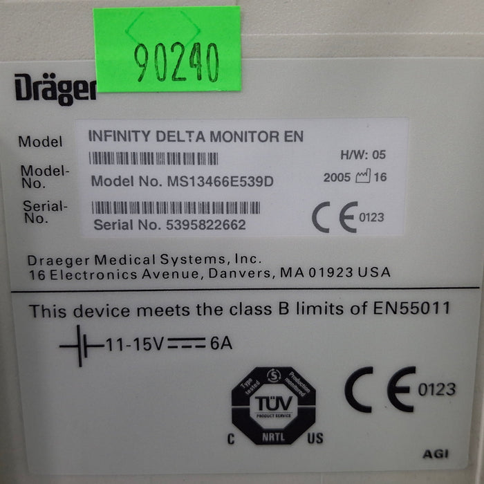 Draeger Medical Infinity Delta Patient Monitor