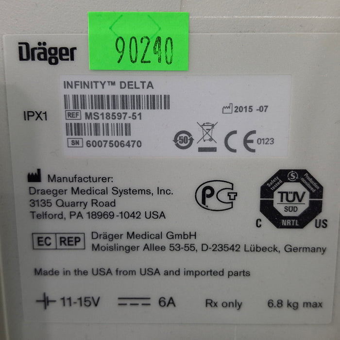 Draeger Medical Infinity Delta Patient Monitor