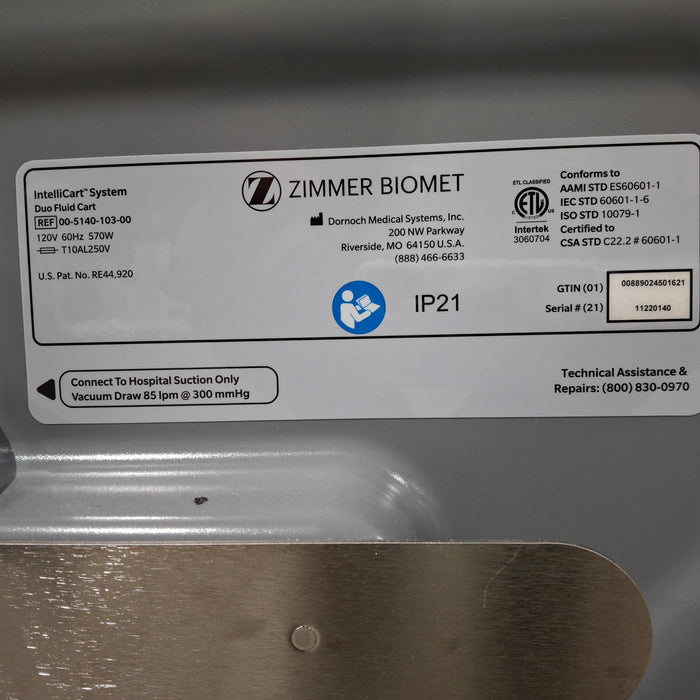 Zimmer Biomet Intellicart System Duo Fluid Cart