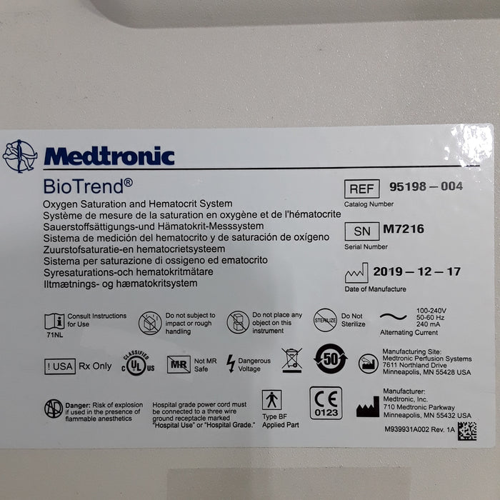 Medtronic BioTrend Oxygen Saturation and Hematocrit System