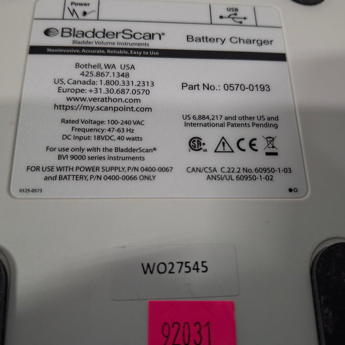 Verathon Medical, Inc Verathon Medical, Inc BladderScan 0570-0193 Battery Charger Surgical Equipment reLink Medical