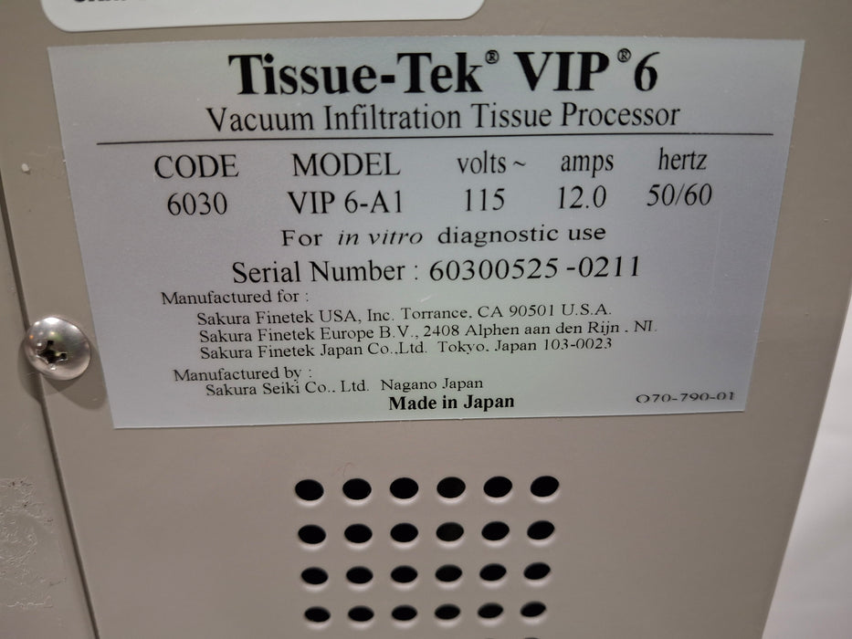 SAKURA Tissue-Tek VIP 6-A1 Vacuum Infiltration Tissue Processor