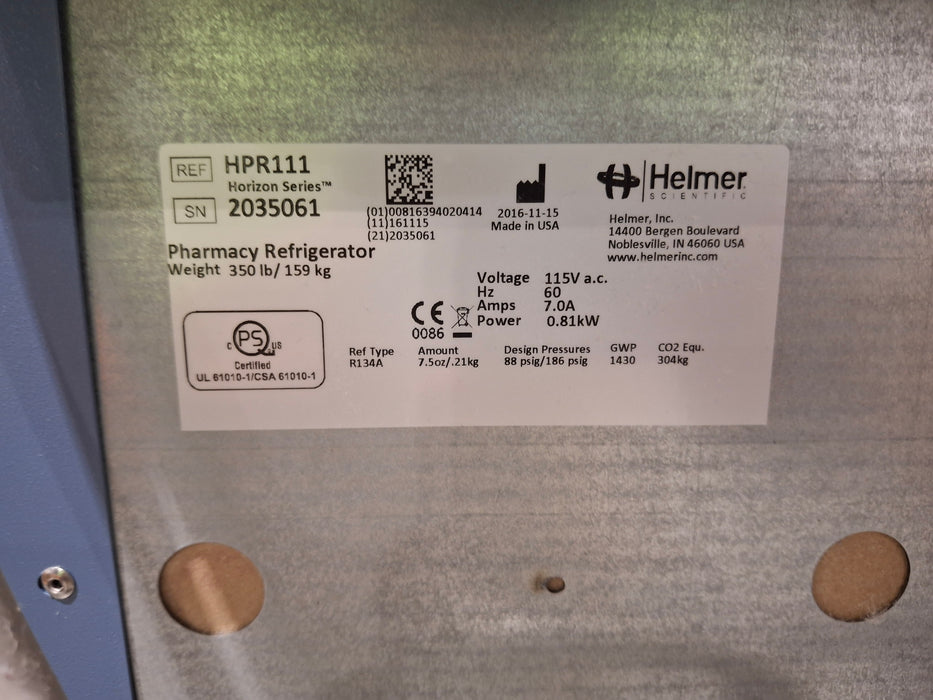 Helmer Inc HPR111 Medical-Grade Refrigerator & Freezer Cold Storage