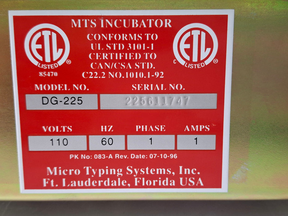 Micro Typing Systems DG-225 Incubator