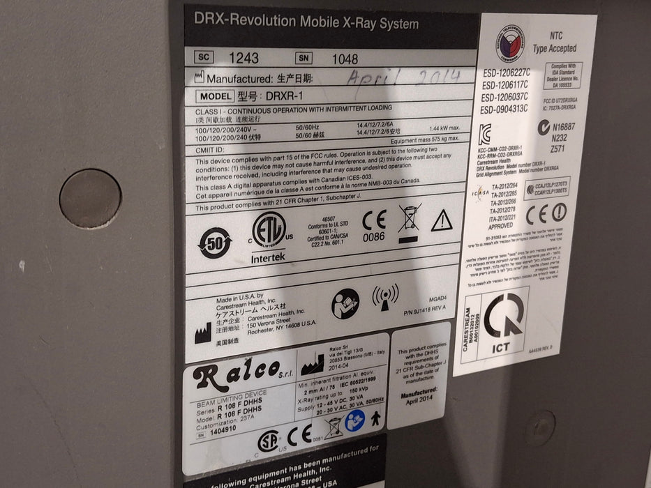 Carestream Health, Inc. DRX Revolution Model DRXR-1 Mobile X-Ray System