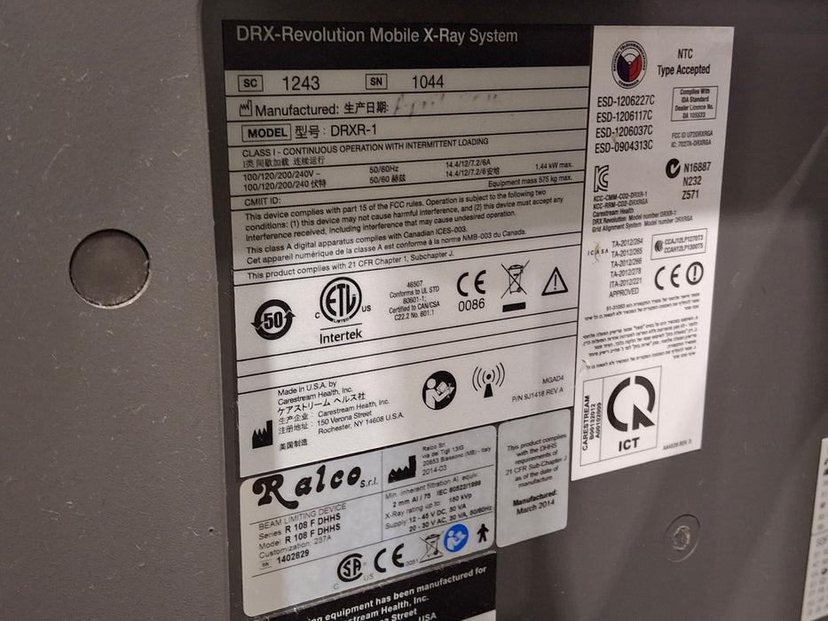 Carestream Health, Inc. DRX Revolution Model DRXR-1 Mobile X-Ray System