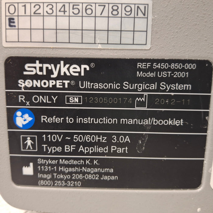 Stryker SonoPet Omni UST-2001 Ultrasonic Surgical System