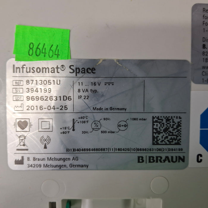 B. Braun B. Braun Infusomat Space w/Pole Clamp & AC Adapter Infusion Pump Infusion Pump reLink Medical