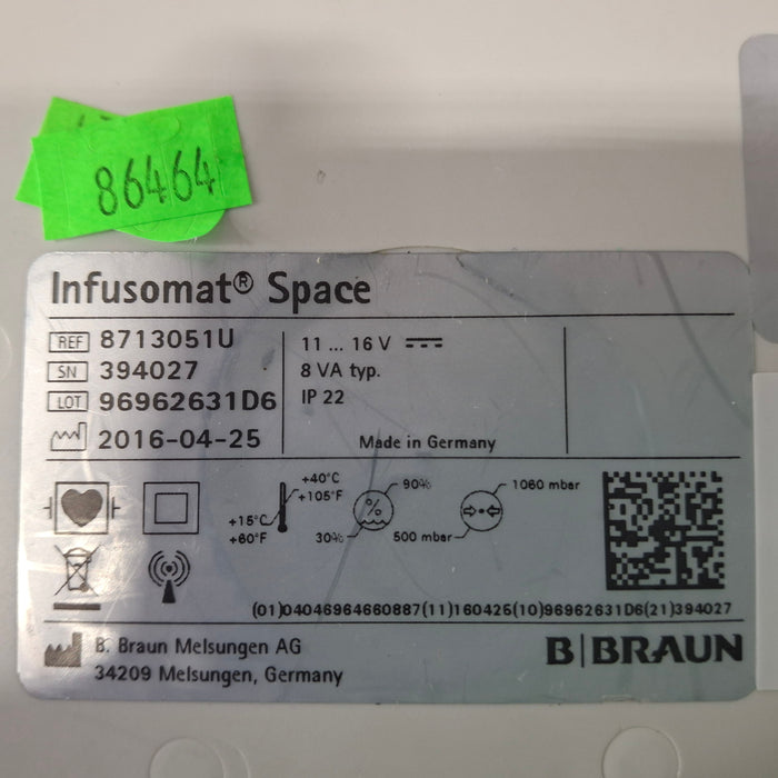B. Braun B. Braun Infusomat Space w/Pole Clamp & AC Adapter Infusion Pump Infusion Pump reLink Medical