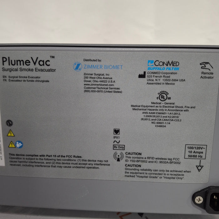 Zimmer PlumeVac AEVV120 Surgical Smoke Evacuator