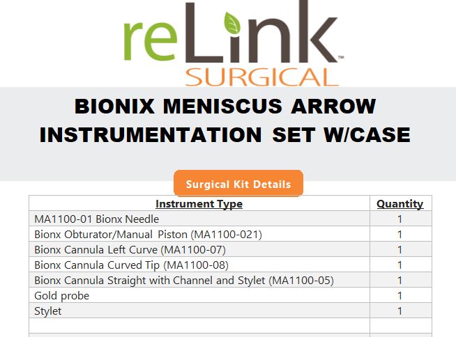 Bionx Implants Inc Surgical Meniscus Arrow Instrumentation Set