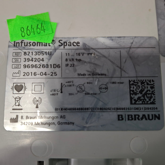 B. Braun B. Braun Infusomat Space w/Pole Clamp & AC Adapter Infusion Pump Infusion Pump reLink Medical
