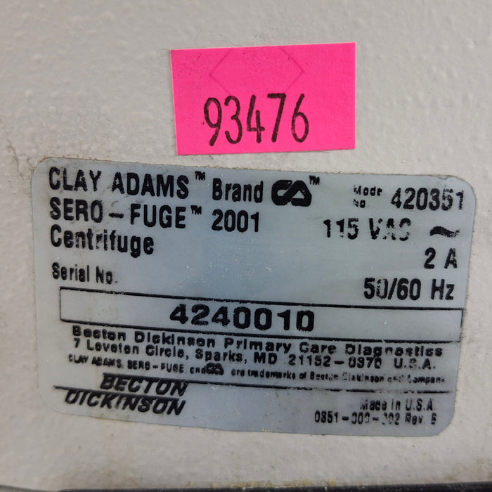 Clay Adams Sero-Fuge 2001 Centrifuge