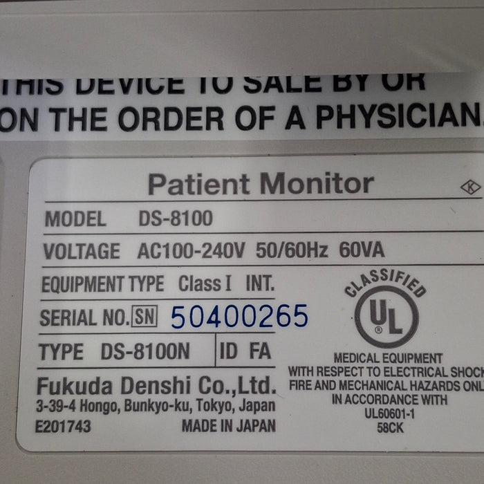 Fukuda Denshi Dynascope DS-8100 Patient Monitor