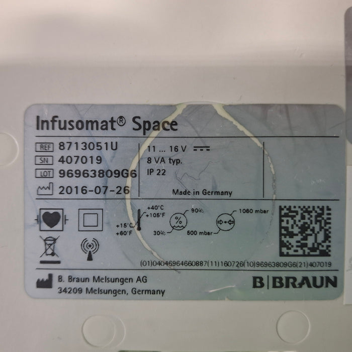 B. Braun Infusomat Space w/Pole Clamp & AC Adapter Infusion Pump