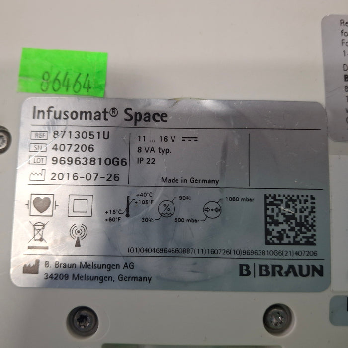 B. Braun Infusomat Space w/Pole Clamp & AC Adapter Infusion Pump