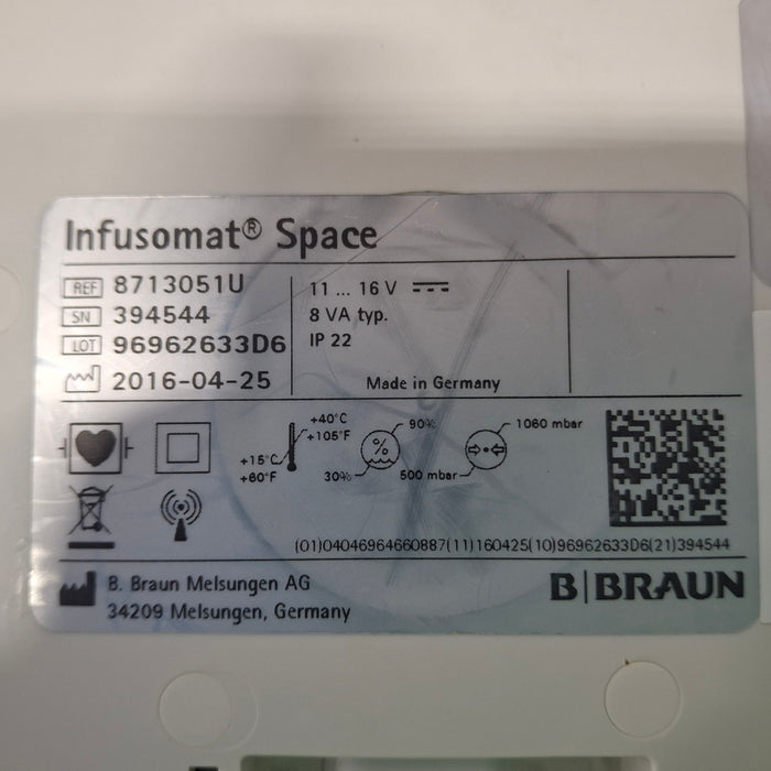 B. Braun Infusomat Space w/Pole Clamp & AC Adapter Infusion Pump