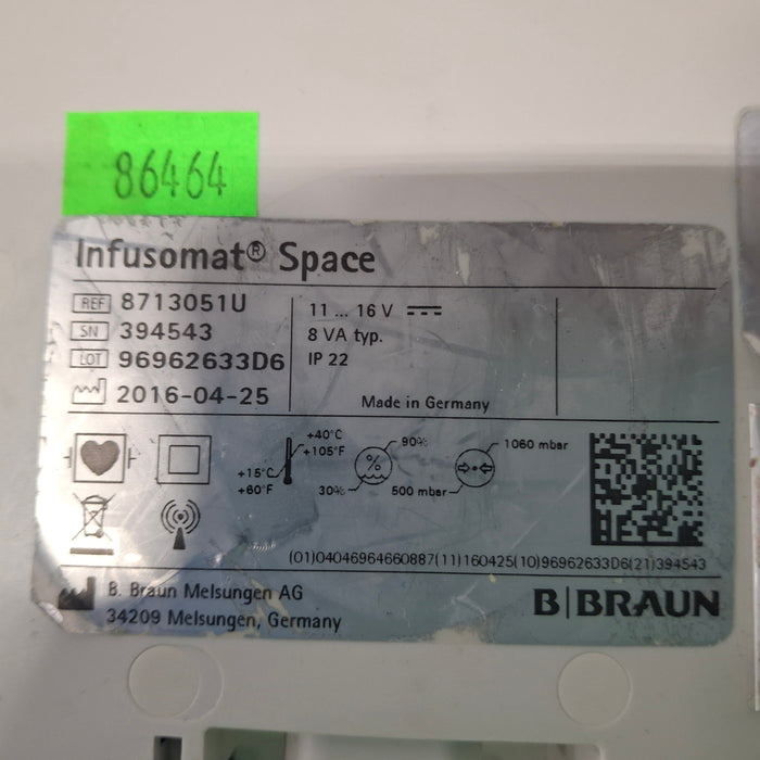 B. Braun Infusomat Space w/Pole Clamp & AC Adapter Infusion Pump