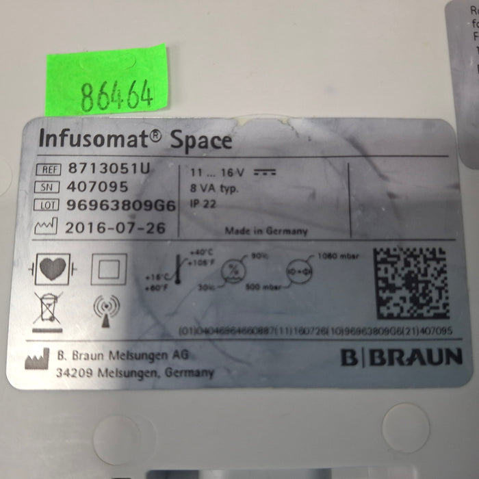 B. Braun B. Braun Infusomat Space w/Pole Clamp & AC Adapter Infusion Pump Infusion Pump reLink Medical