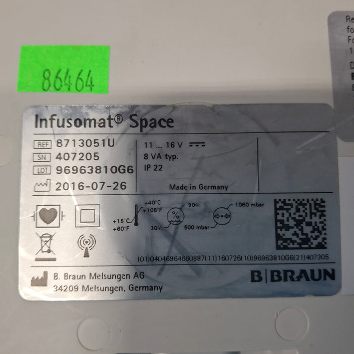 B. Braun Infusomat Space w/Pole Clamp & AC Adapter Infusion Pump