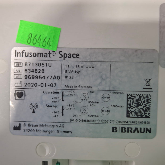 B. Braun Infusomat Space w/Pole Clamp & AC Adapter Infusion Pump