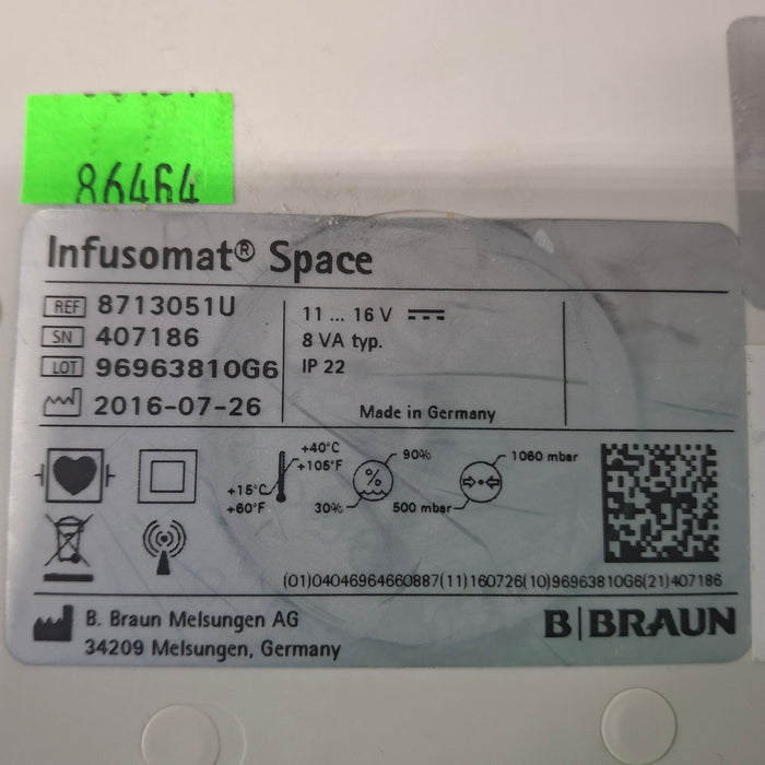 B. Braun Infusomat Space w/Pole Clamp & AC Adapter Infusion Pump