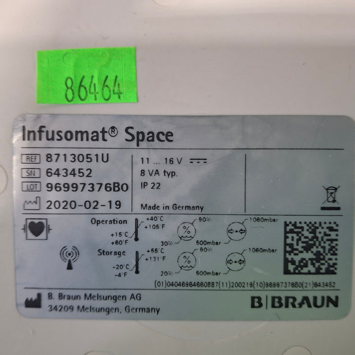 B. Braun Infusomat Space w/Pole Clamp & AC Adapter Infusion Pump