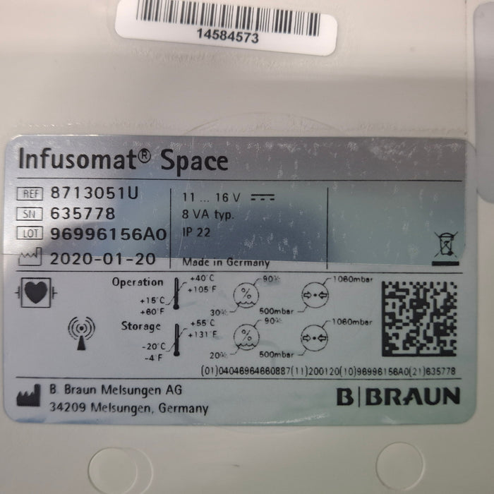 B. Braun Infusomat Space w/Pole Clamp & AC Adapter Infusion Pump