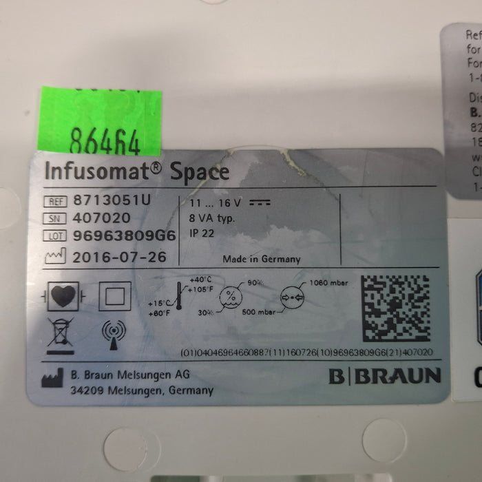 B. Braun Infusomat Space w/Pole Clamp & AC Adapter Infusion Pump