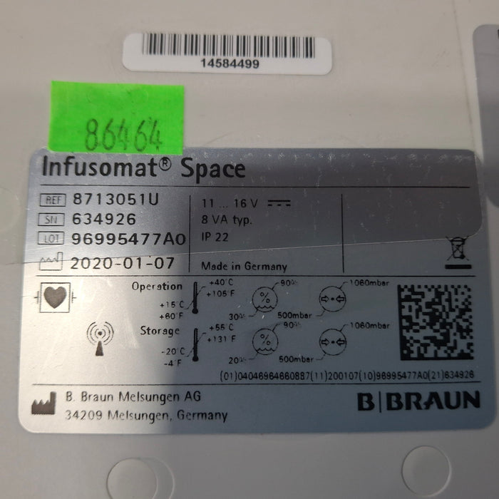 B. Braun Infusomat Space w/Pole Clamp & AC Adapter Infusion Pump