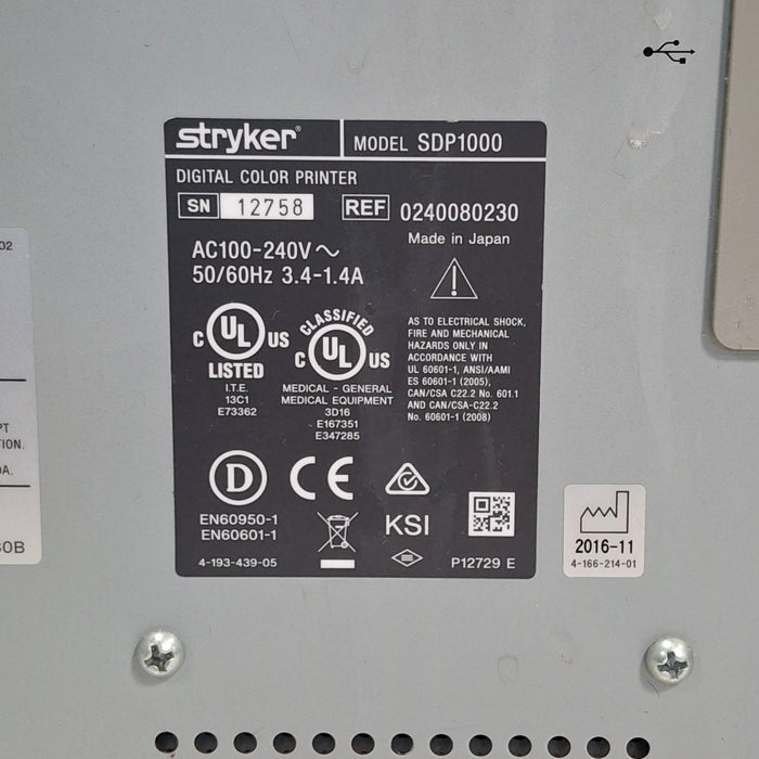 Stryker Stryker SDP1000 Digital Color Printer Rigid Endoscopy reLink Medical