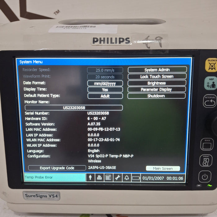 Philips SureSigns VS4 Vital Signs Monitor