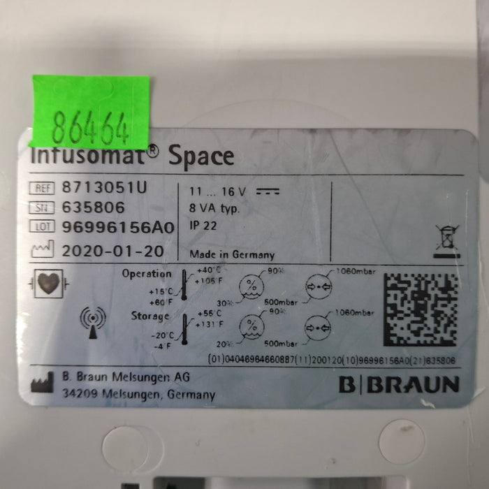 B. Braun Infusomat Space w/Pole Clamp & AC Adapter Infusion Pump