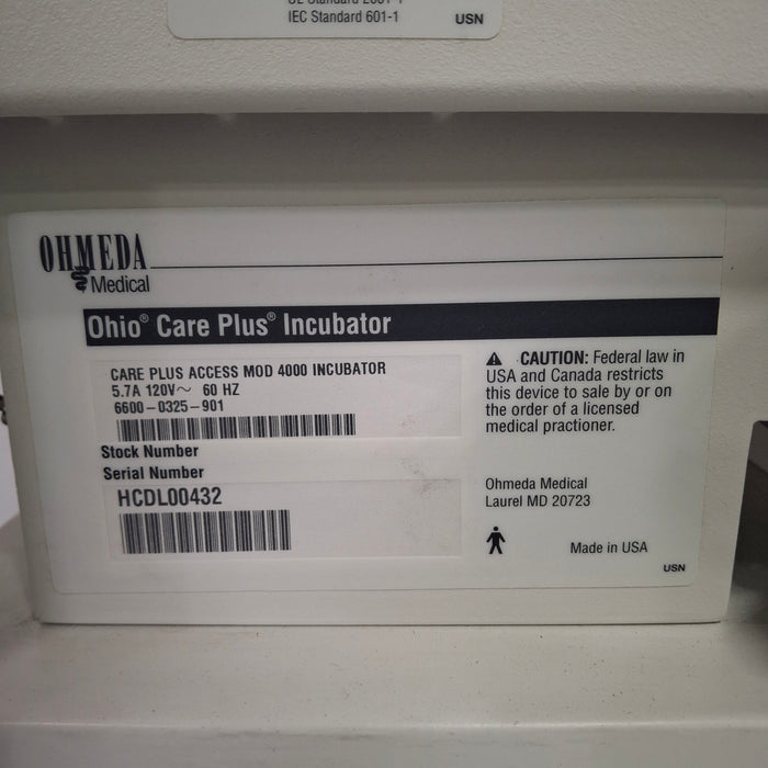 Ohmeda Medical Ohio Care Plus 4000 Incubator