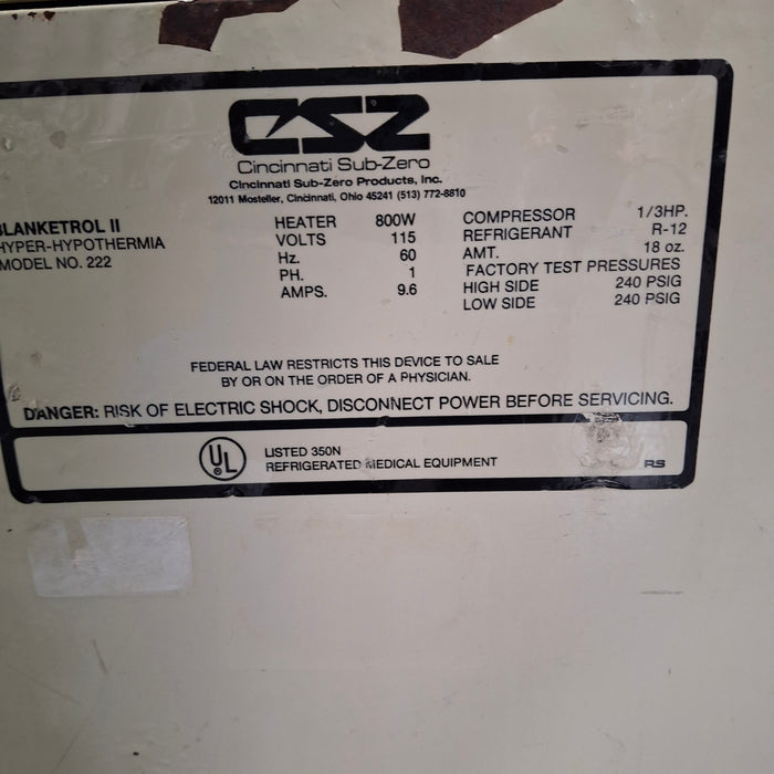 Cincinnati Sub-Zero CSZ Blanketrol II Hyper/Hyporthermia Unit