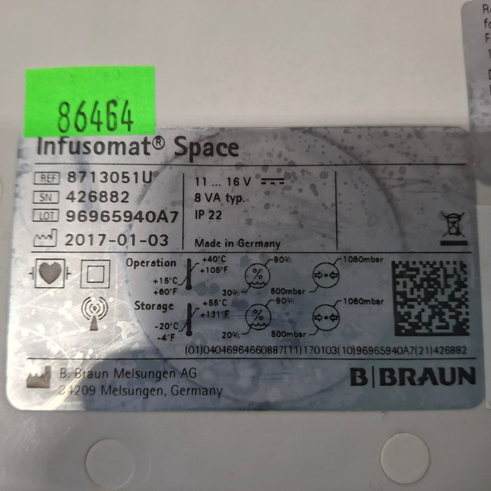 B. Braun Infusomat Space w/Pole Clamp & AC Adapter Infusion Pump