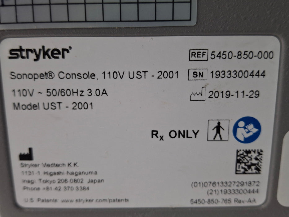 Stryker SonoPet Omni UST-2001 Ultrasonic Surgical System