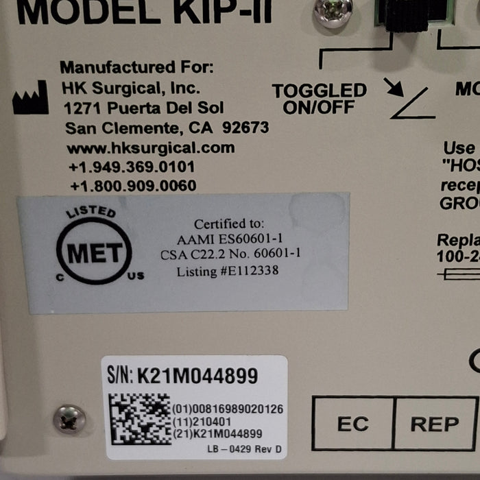 HK Surgical, Inc KIP-II-RS Infiltration Pump