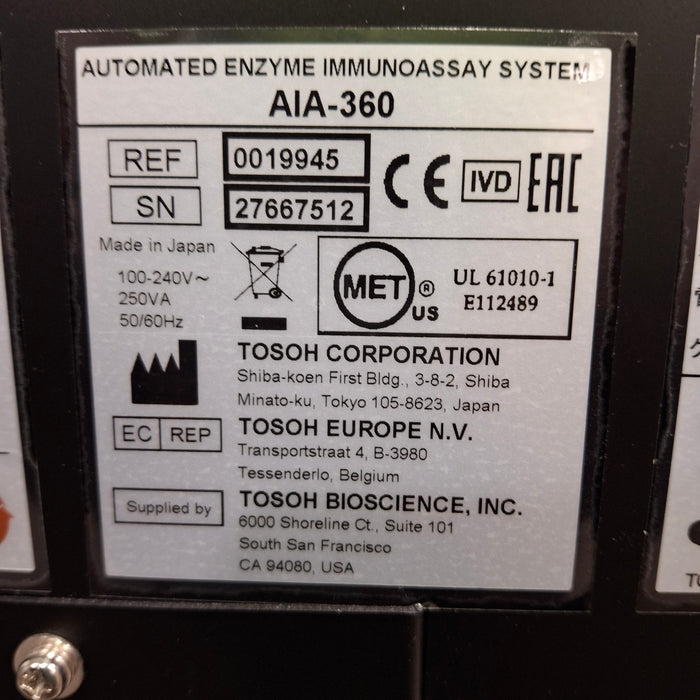 Tosoh Bioscience, Inc Tosoh Bioscience, Inc AIA-360 Immunoassay Analyzer Clinical Lab reLink Medical