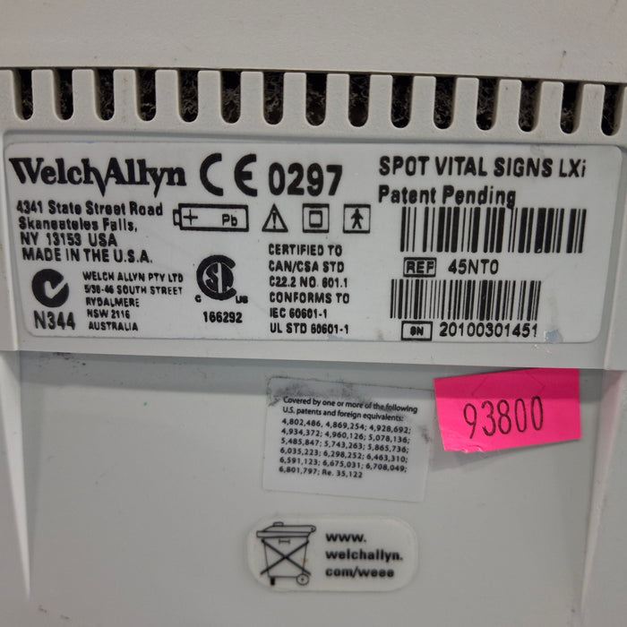 Welch Allyn Spot LXi - NIBP, SureTemp Plus, Nellcor SpO2 Vital Signs Monitor