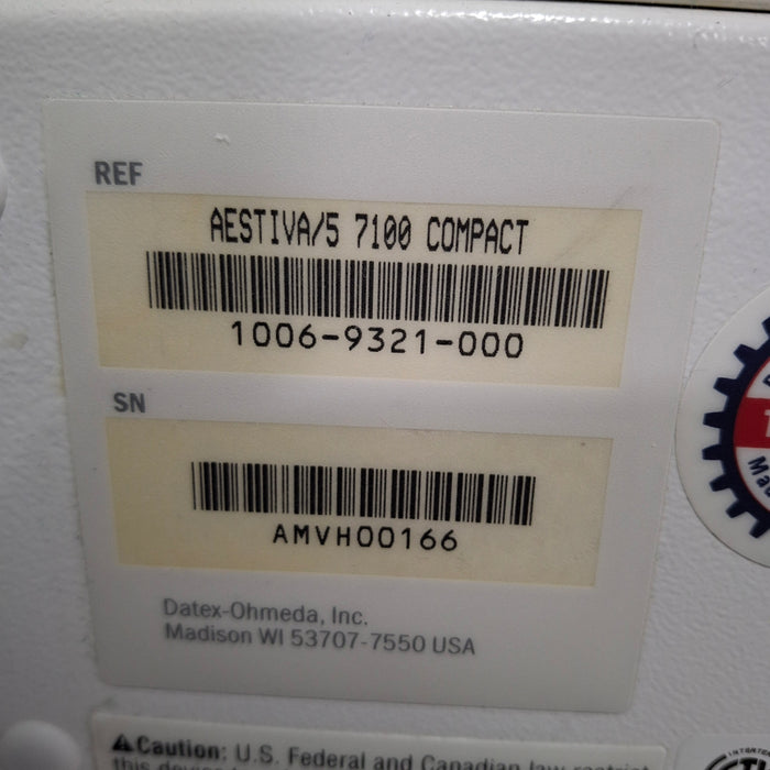 Datex-Ohmeda Aestiva 5 w/7100 Vent Anesthesia Machine